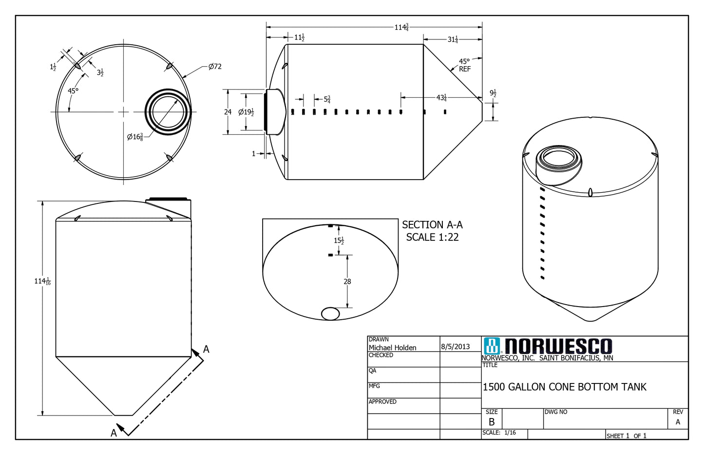 NOR 43854 - 1000gal Cone Bottom