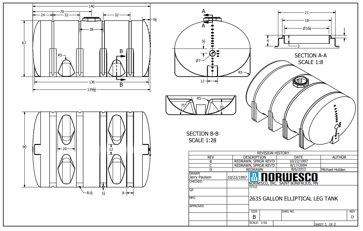 NOR 40547 2635 Elliptical Leg Tank
