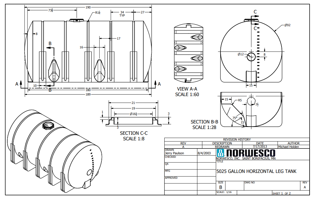 NOR 41881 5025 gallon Horizontal Leg Tank Heavy Weight Blue