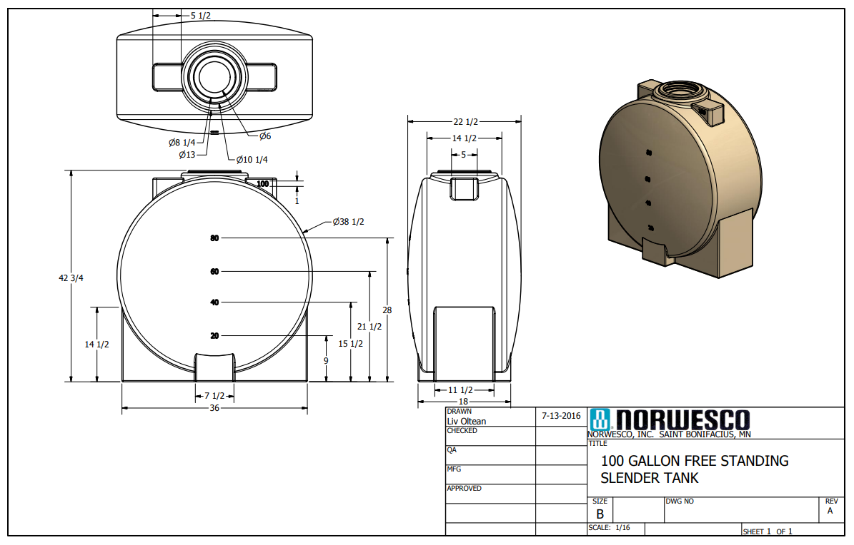 NOR 44800 100-gallon Freestanding Tank