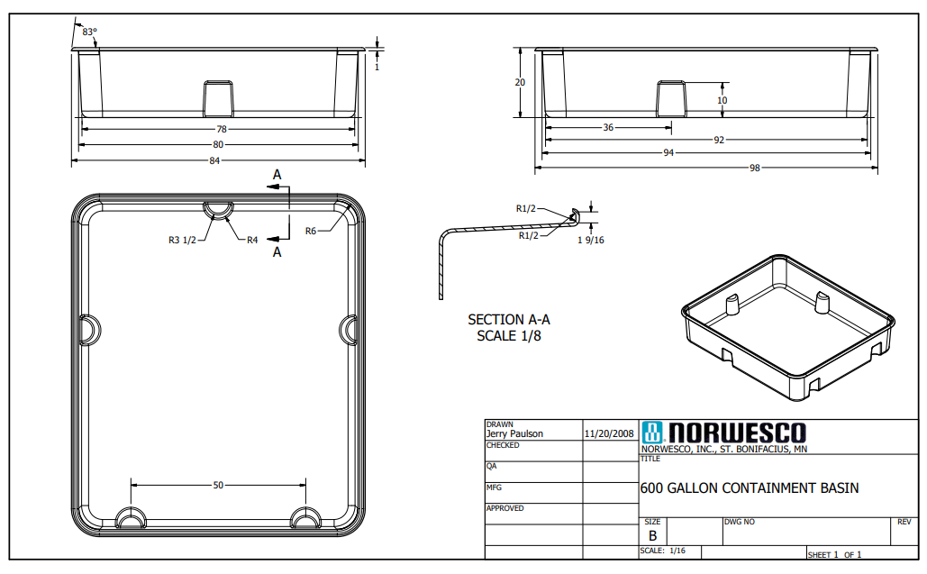 NOR 43069 600 Gallon Containment Basin