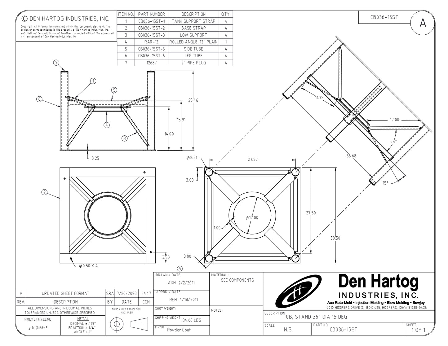 DH CB036-15ST 15° Cone Bottom Stand