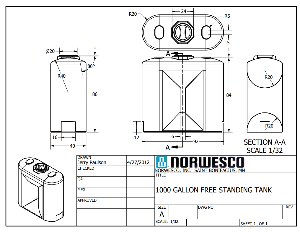 NOR 44045 1000-gallon Freestanding Tank