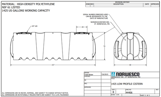 NOR 44406 Low Profile 1425 gallon Cistern Tank