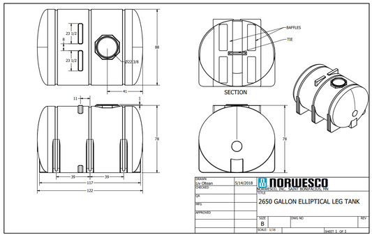 NOR 45360 2650-gallon Elliptical Leg Tank with Baffles