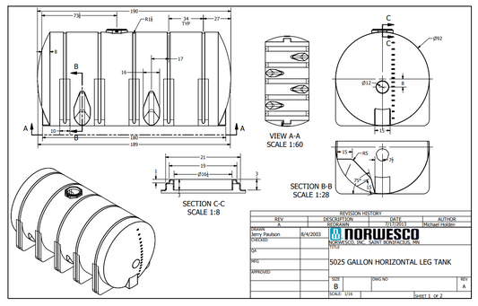 NOR 41881 5025 gallon Horizontal Leg Tank Heavy Weight Blue