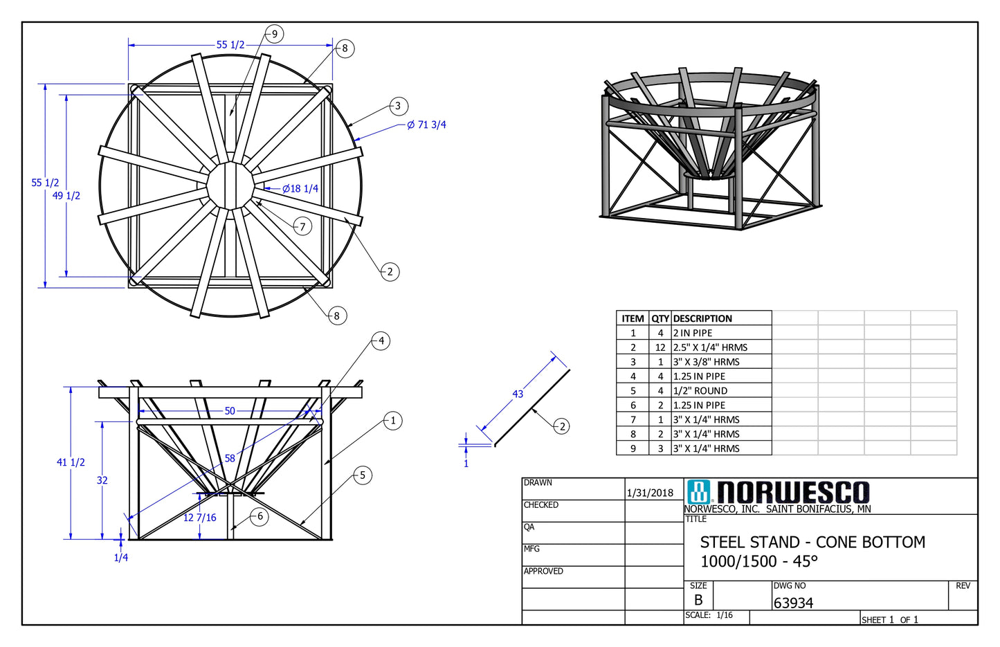 NOR 63934 - 1000gal Cone Bottom Stand