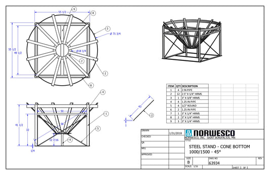 NOR 63934 - 1000gal Cone Bottom Stand